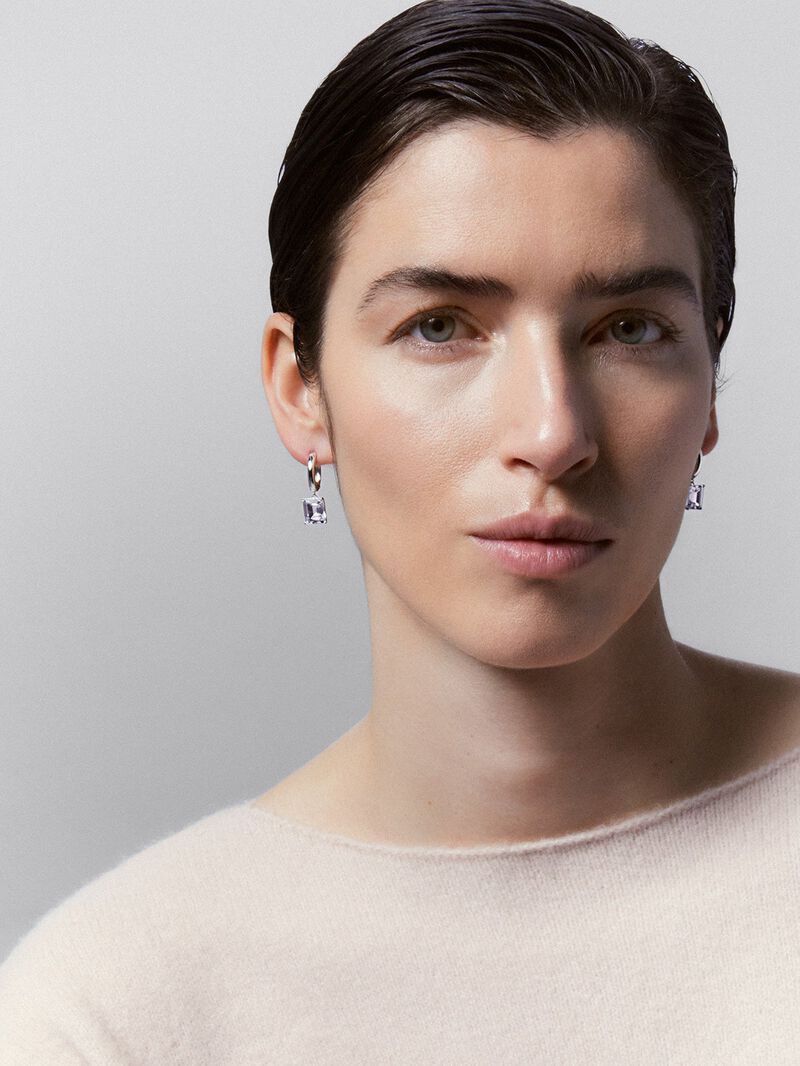 925 Silver hoop earrings with pendant topaz image number 1
