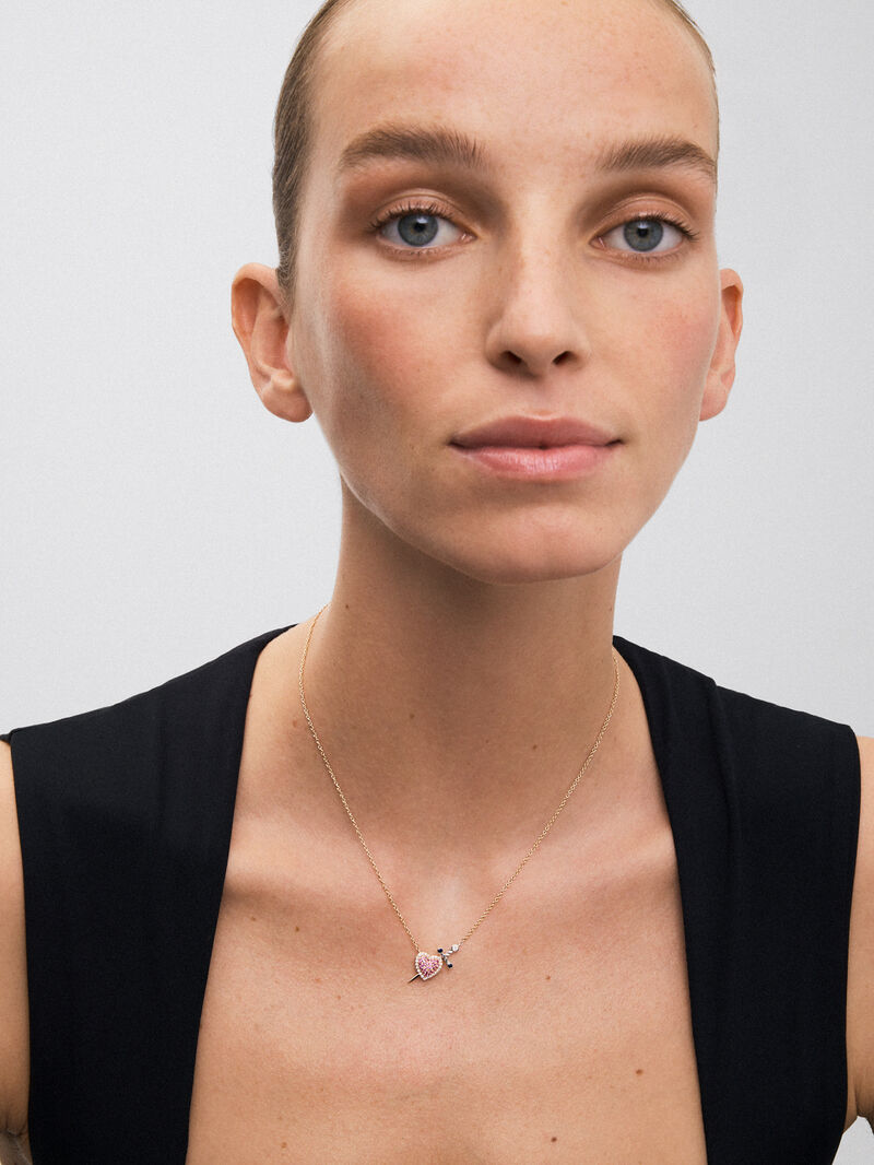 18kt pink and white gold pendant with diamonds and sapphires image number 3