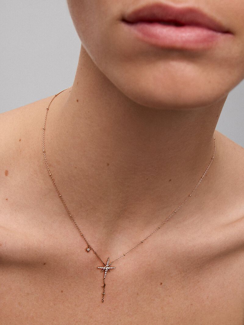 Long chain pendant with 18K rose gold star with diamonds image number 1