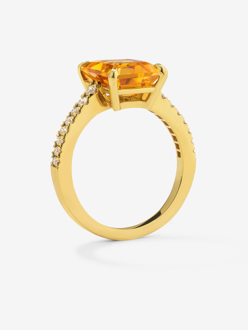 18K yellow gold ring with emerald-cut citrine quartz of 2.86 cts and 16 brilliant-cut diamonds with a total of 0.19 cts image number 4