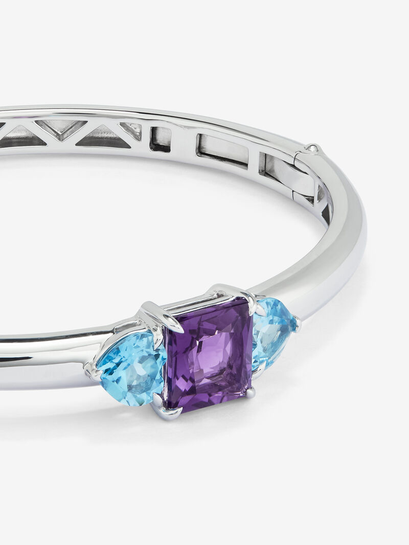 925 Silver Rigid Bracelet with Amethyst and Topaz image number 2