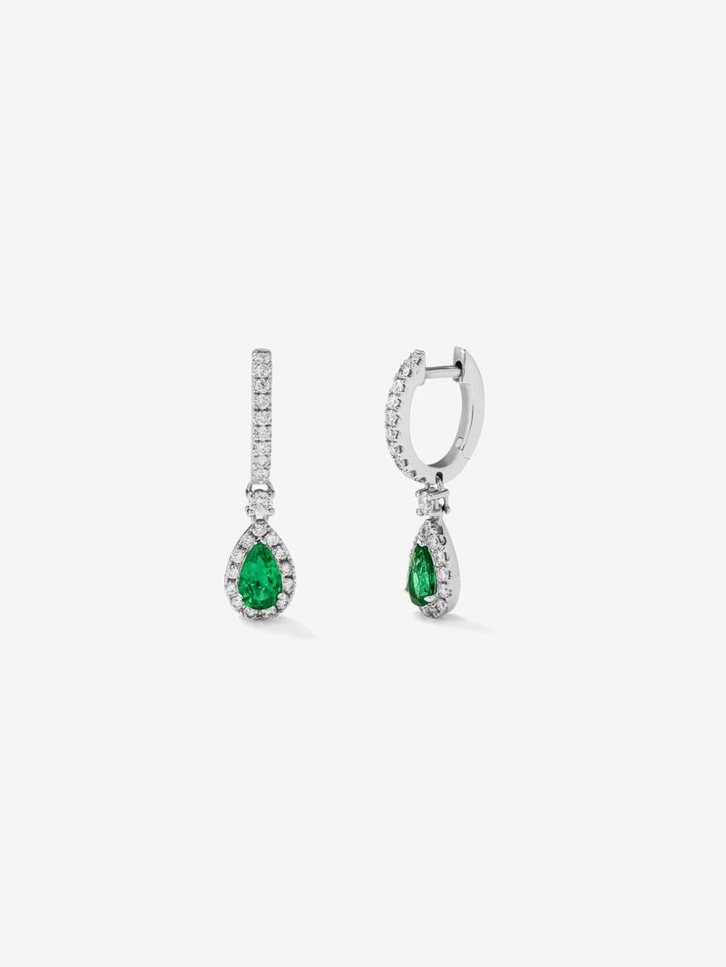 18K white gold earrings with 2 pear-cut green emeralds with a total of 0.7 cts and 48 brilliant-cut diamonds with a total of 0.53 cts image number 0