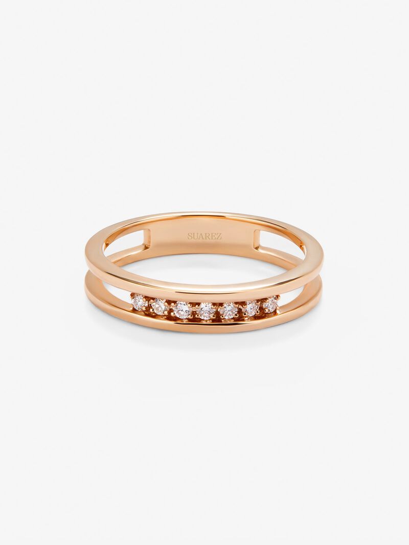18K rose gold double ring with 7 brilliant-cut diamonds with a total of 0.1 cts image number 1