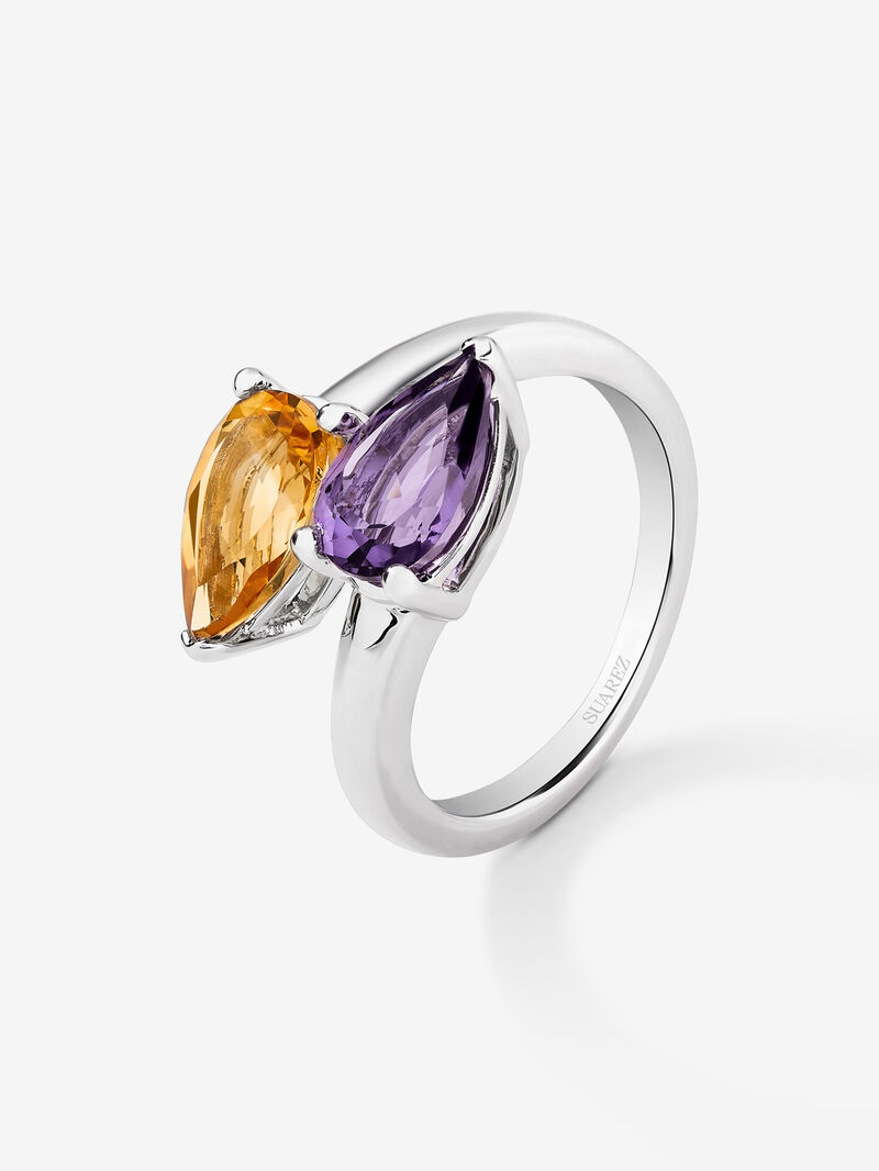 Tu and I of 925 silver ring with 1.32 cts citrine quartz and 1.28 cts purple amethyst image number 0