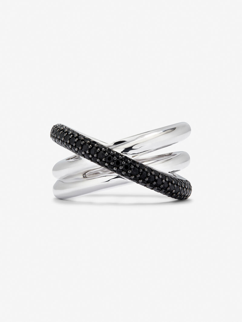 925 silver crossed multi-arm ring with brilliant-cut black spinels image number 4