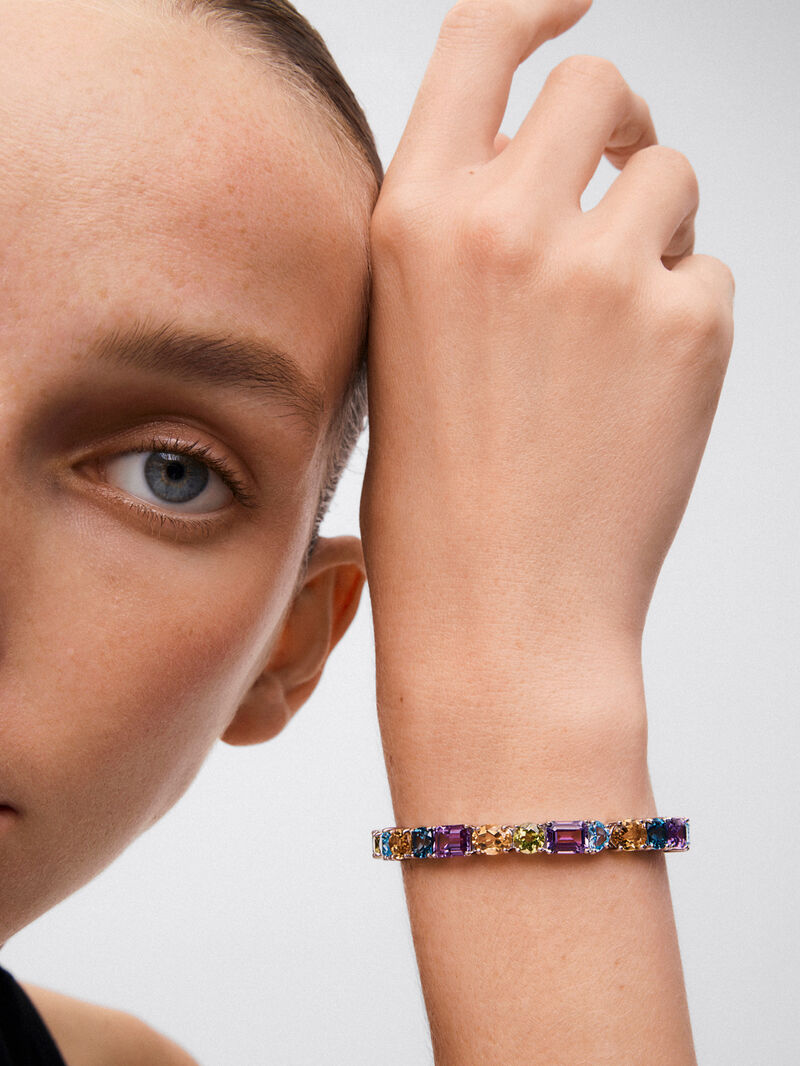 925 silver rigid bracelet with multicolored gems image number 3