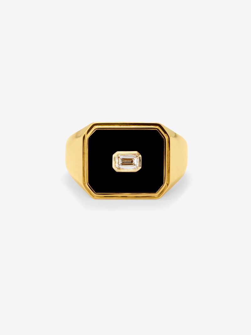 18K Yellow Gold Large Signet Ring with Black Onyx and 0.17 cts Diamond image number 2