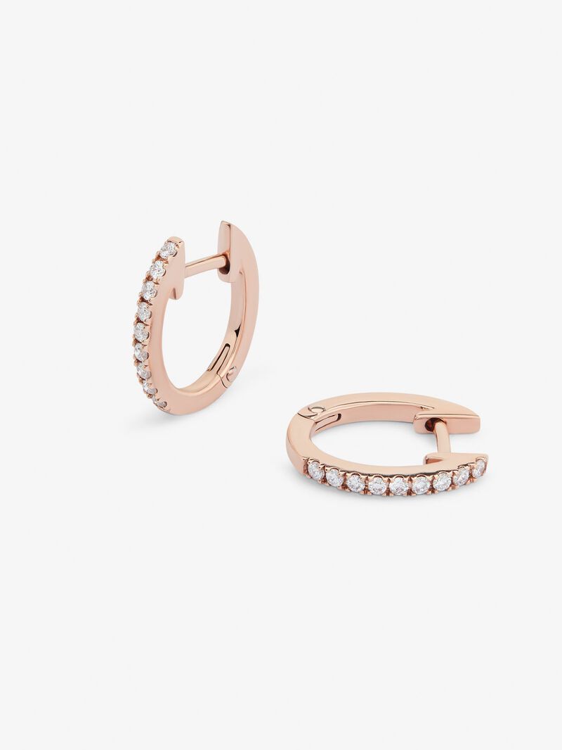 18K Rose Gold Hoop Earrings with Diamonds image number 2