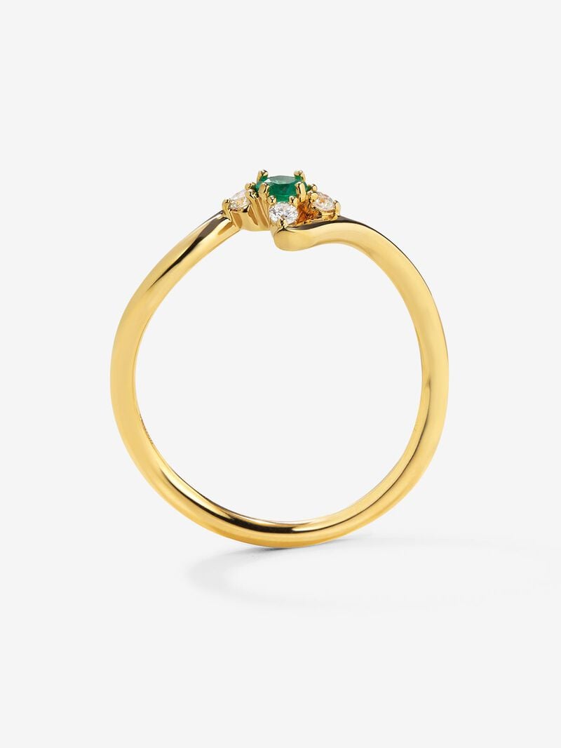 18K yellow gold ring with brilliant-cut green emerald of 0.088 cts and 4 brilliant-cut diamonds with a total of 0.08 cts image number 4