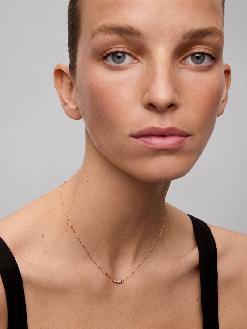 18K rose gold necklace with 5 brilliant-cut diamonds with a total of 0.07 cts image number 1