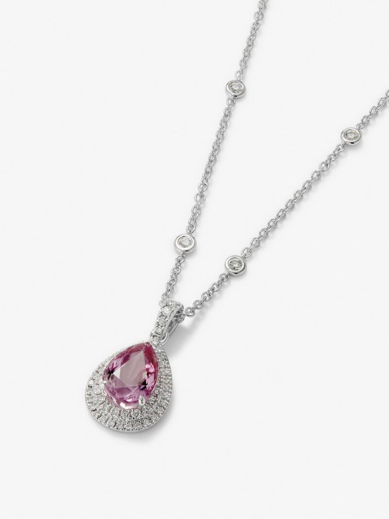 18K white gold pendant with a pear-cut vivid pink sapphire of 2.02 cts and 62 brilliant-cut diamonds with a total of 0.43 cts image number 2