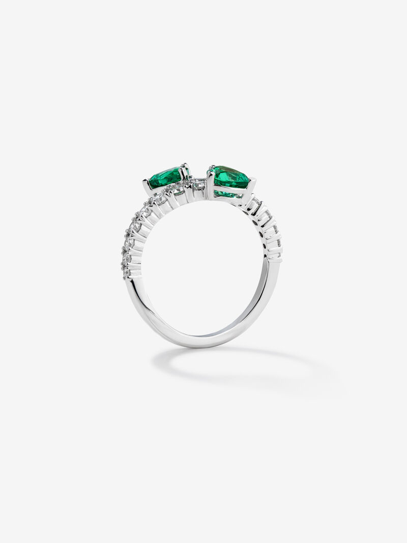 You and I 18k White Gold Ring with Green Emeralds in 0.98 cts and white diamonds in a bright 0.6 cts diamonds image number 3