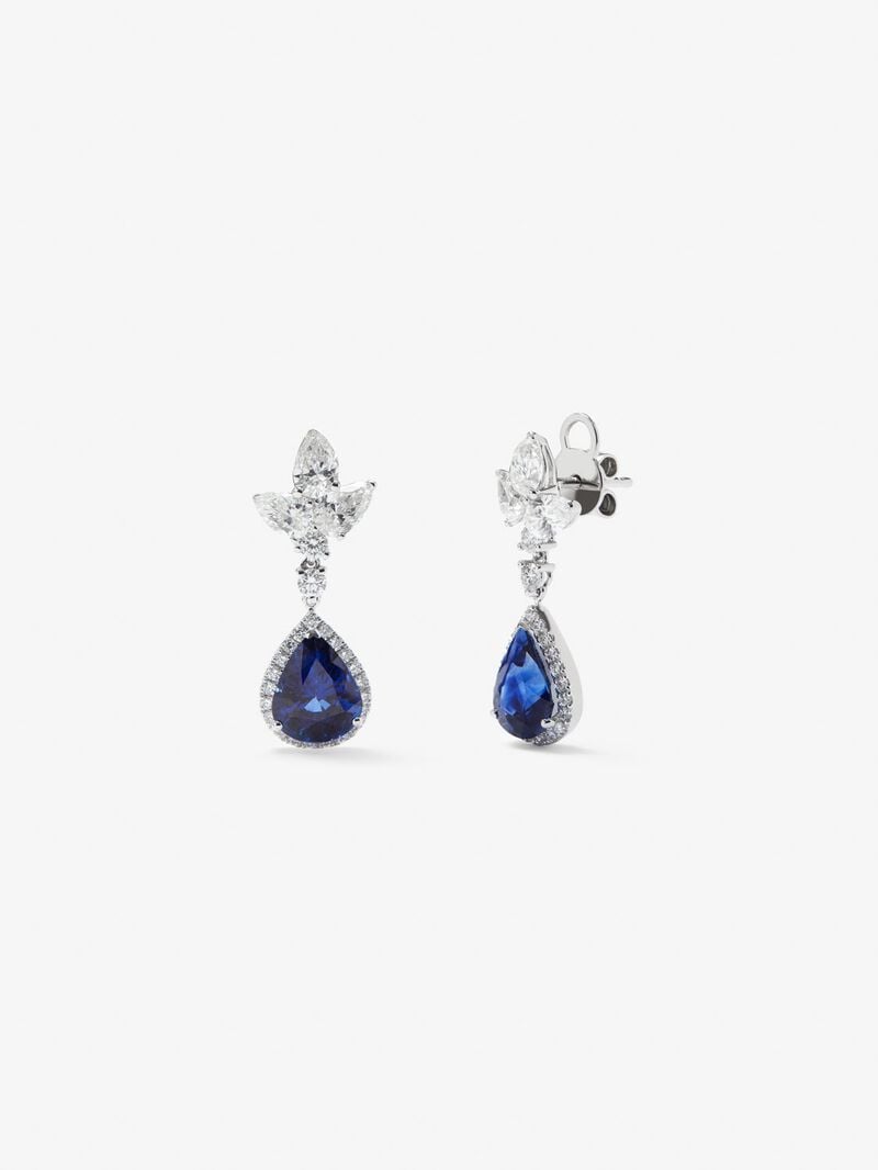 18K white gold earrings with 2 pear-cut royal blue sapphires with a total of 3.35 cts and 52 pear-cut and brilliant-cut diamonds with a total of 1.71 cts image number 0