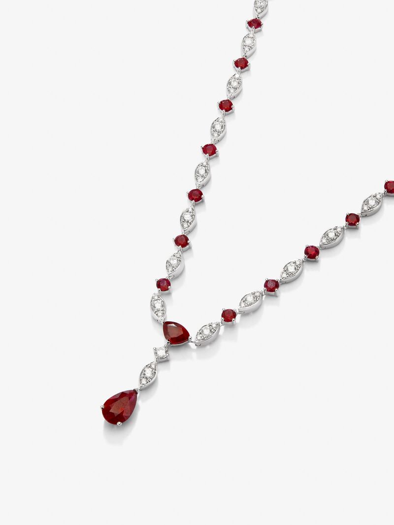 18K white gold necklace with 36 pear and trillion cut red rubies with a total of 3.59 cts and 136 brilliant cut diamonds with a total of 7.1 cts image number 2