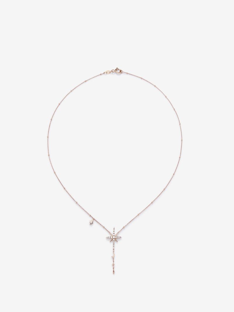 Long chain pendant with 18K rose gold star with diamonds image number 0