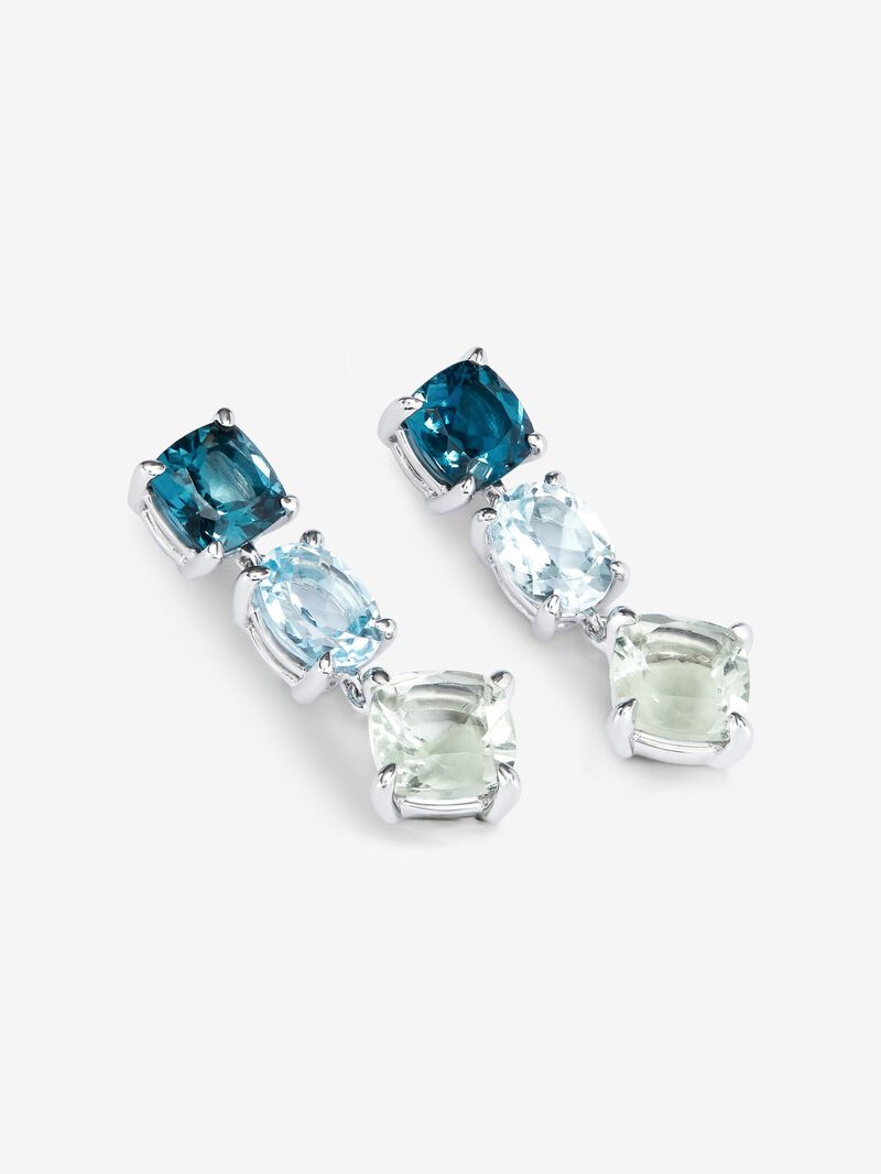 925 silver earrings with green amethysts, London blue and sky blue topazes image number 2