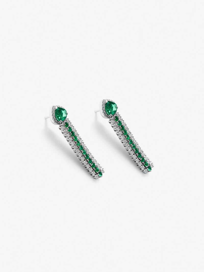 18K white gold hoop earrings with 2 pear-cut emeralds with a total of 1.68 cts, 24 brilliant-cut emeralds with a total of 0.76 cts and 92 brilliant-cut diamonds with a total of 1.13 cts image number 2