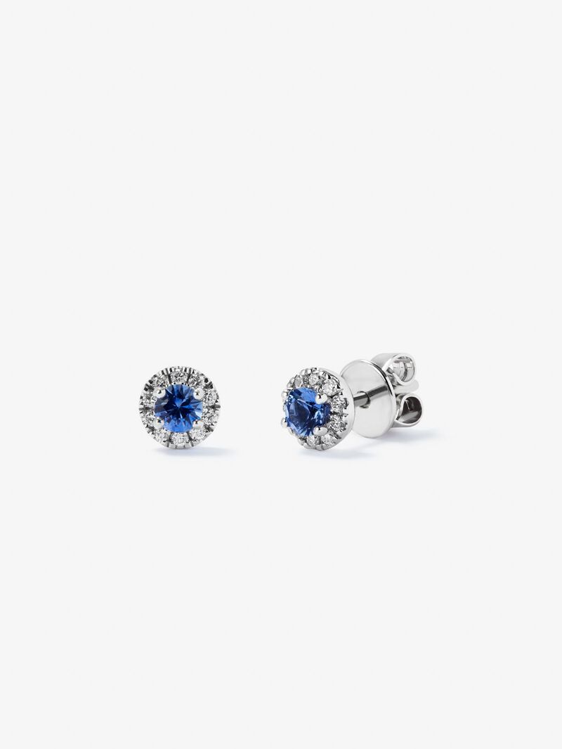 18K white gold earrings with 2 brilliant-cut blue sapphires of 0.28 cts and 20 brilliant-cut diamonds with a total of 0.11 cts image number 0