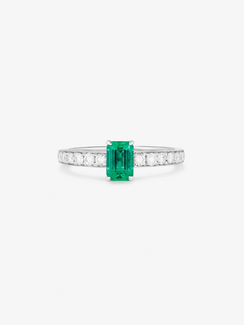 18K White Gold Ring with Emerald Green in Emerald Size of 0.51 cts and white diamonds in bright size of 0.35 cts image number 2