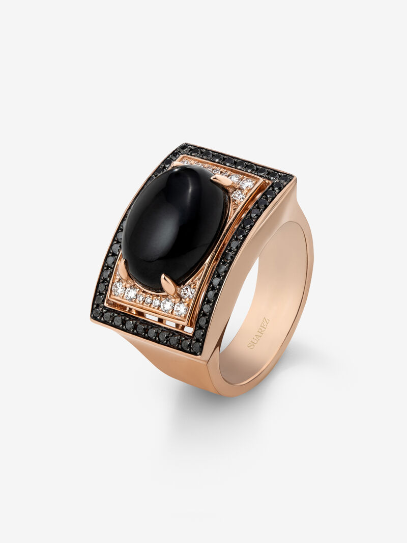 18K rose gold ring with 5.06 cts onyx, 18 brilliant-cut white diamonds with a total of 0.18 cts and 50 brilliant-cut black diamonds with a total of 0.42 cts image number 0