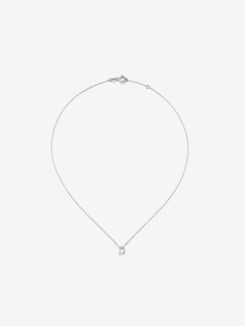 18K white gold pendant with letter D and 14 brilliant-cut diamonds with a total of 0.041 cts image number 0