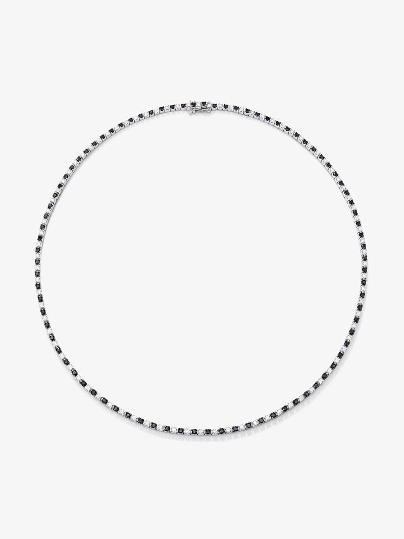 18K White Gold Rivière Necklace with white diamonds and black diamonds image number 0