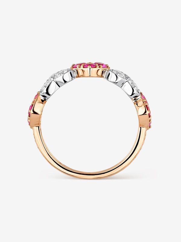 Anillo corazones de oro rosa y oro blanco de 18kt con zafiros rosas y diamantes, SO20081-OROBDZR_V
