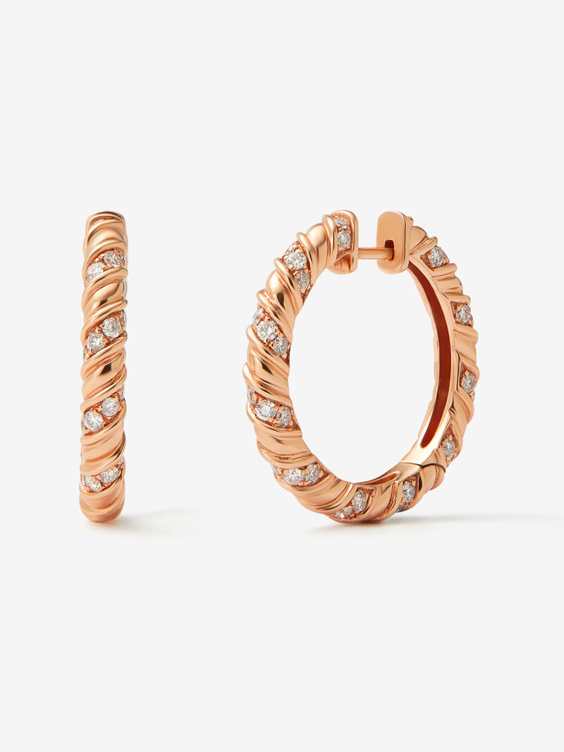 18K rose gold hoop earrings with paved brilliant-cut diamonds with a total of 0.96 cts image number 0