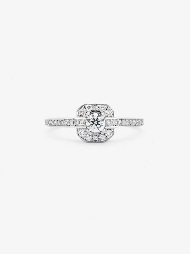 18K white gold ring with central brilliant-cut diamond of 0.5 cts and border and arm of 32 brilliant-cut diamonds with a total of 0.32 cts image number 2