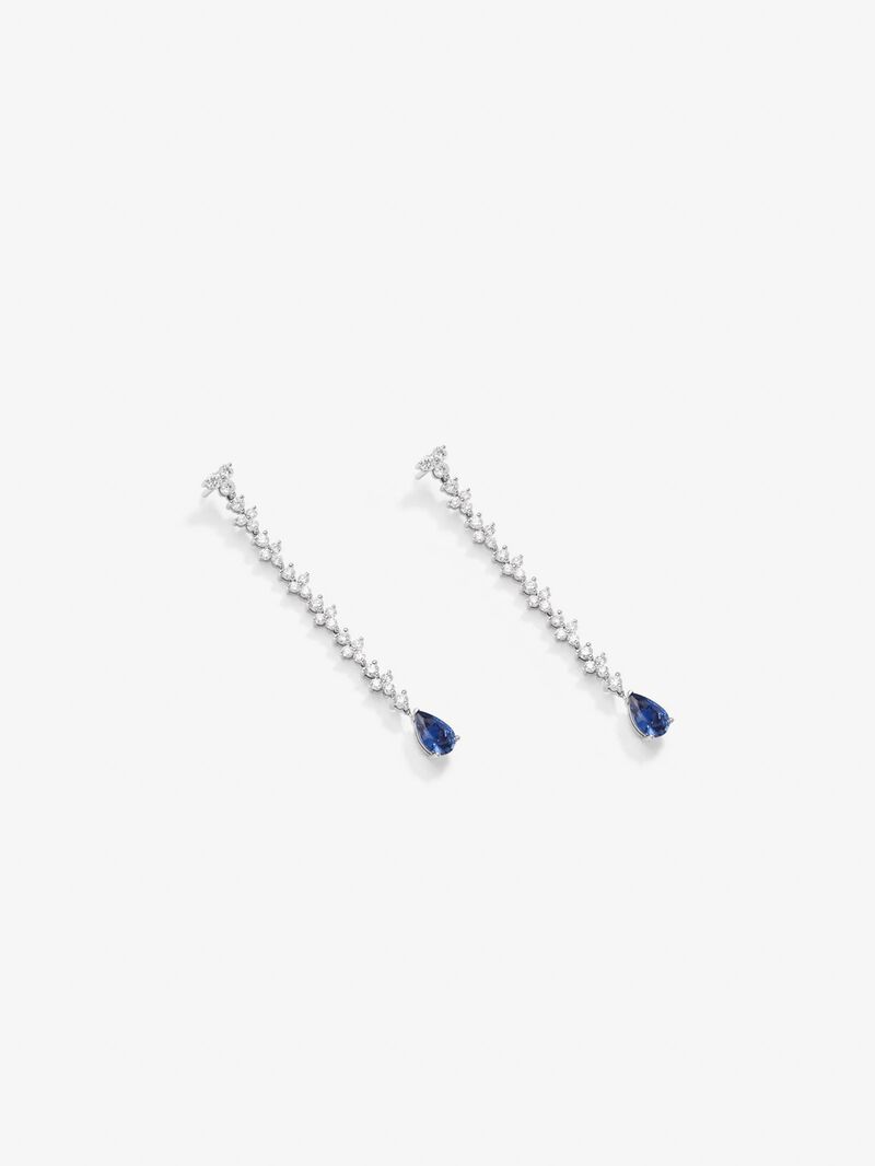 18K white gold earrings with blue zafiros in 2.63 cts and white diamonds in bright 2.12 cts image number 2