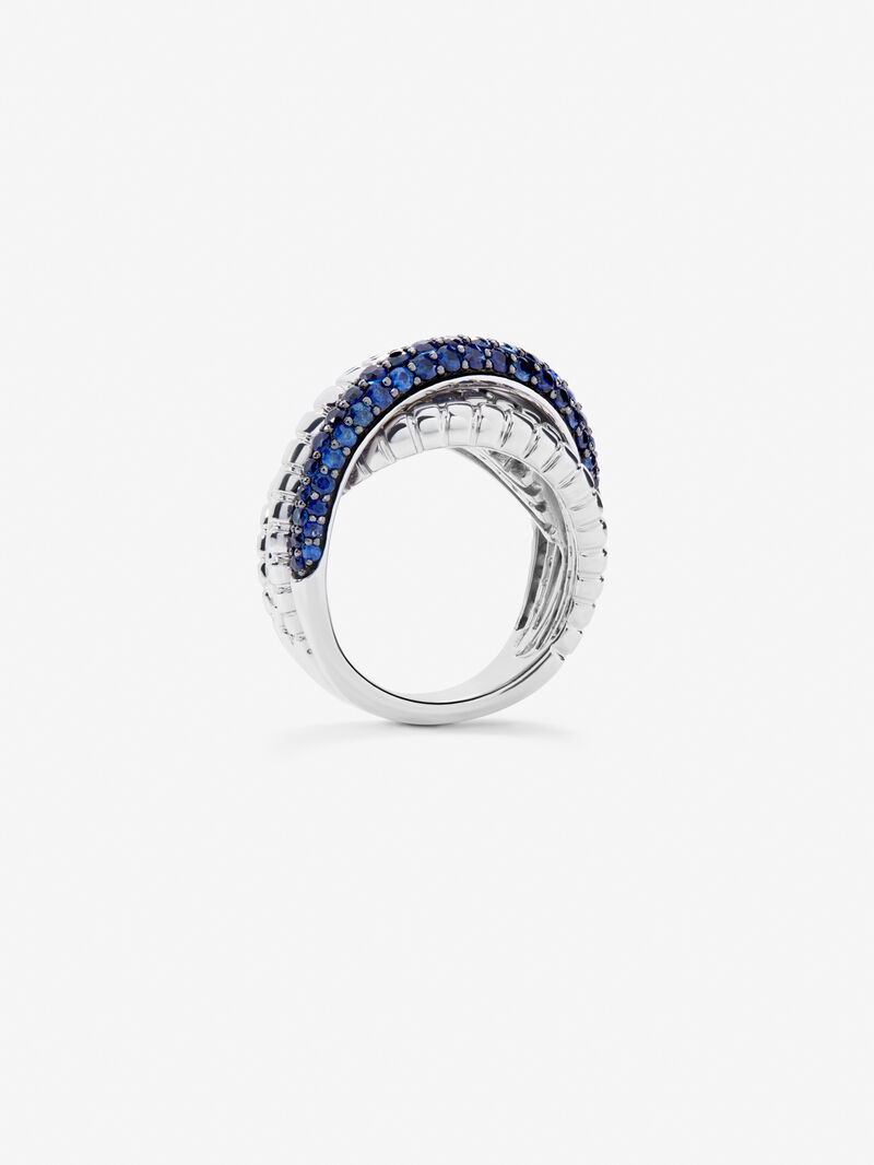 Wide multiband torsade ring in 925 silver with sapphires image number 4