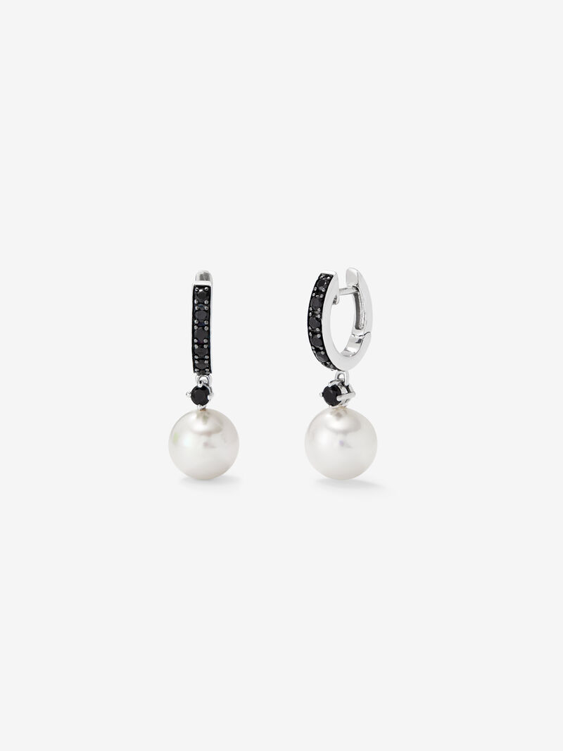 925 Silver hoop earring combined with 8.5 mm Akoya pearl and spinel. image number 0