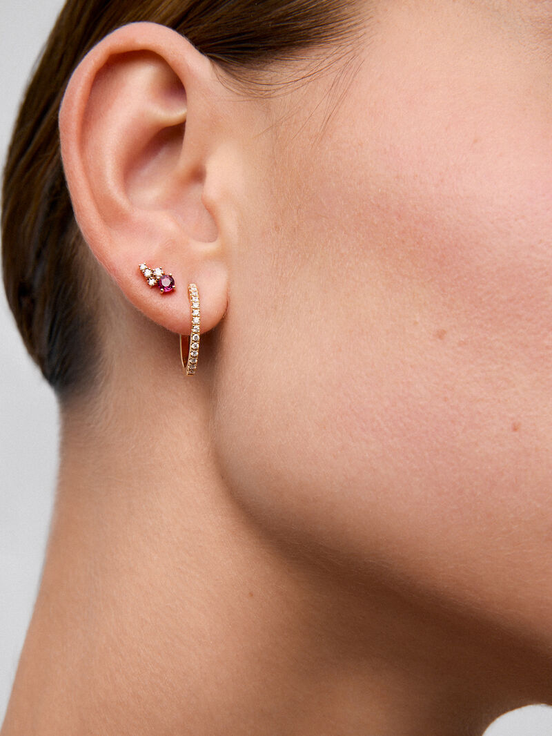 Individual left earring in 18K rose gold with ruby and diamonds image number 3