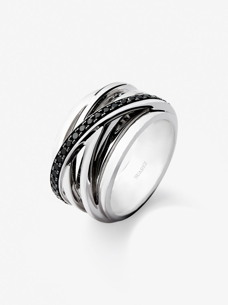 925 silver crossed multi-arm ring with 36 brilliant-cut black spinels image number 0
