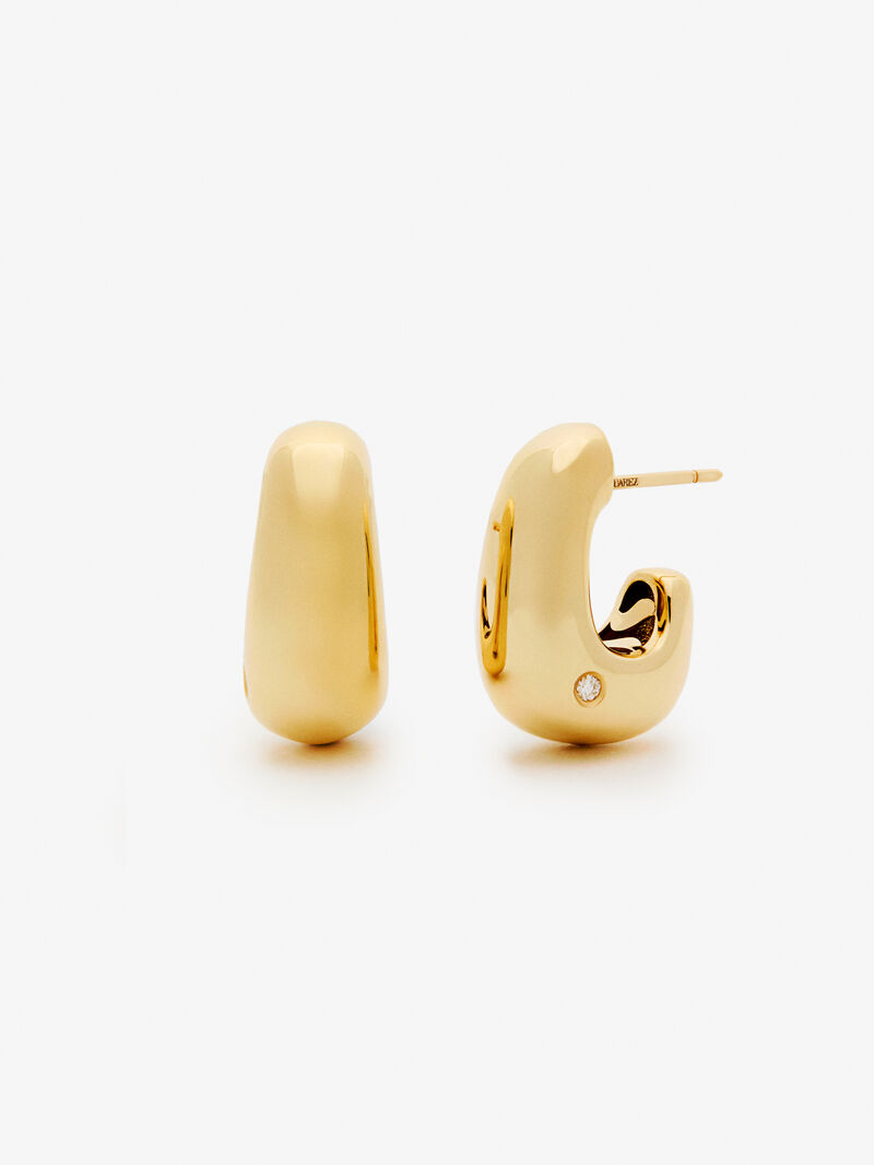 Small 18K yellow gold hoop earrings with 0.05 ct brilliant cut diamonds image number 0