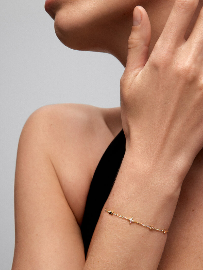 18K yellow gold bracelet with 5 brilliant-cut diamonds with a total of 0.04 cts image number 3