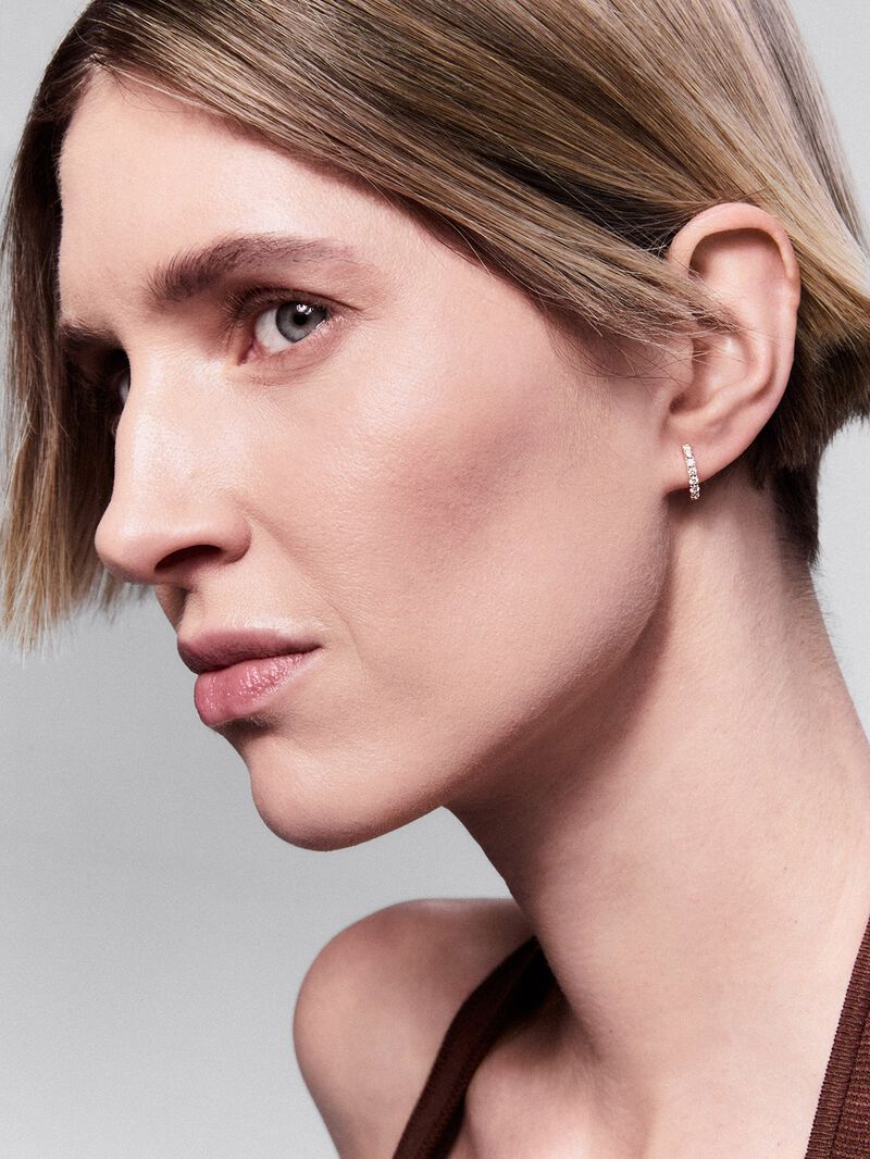 18K Rose Gold Hoop Earrings with Diamonds image number 1