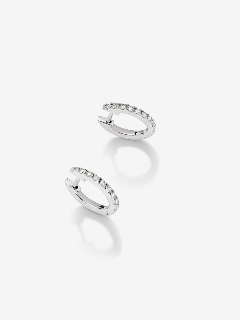 18K White Gold Hoop Earrings with Diamonds image number 2