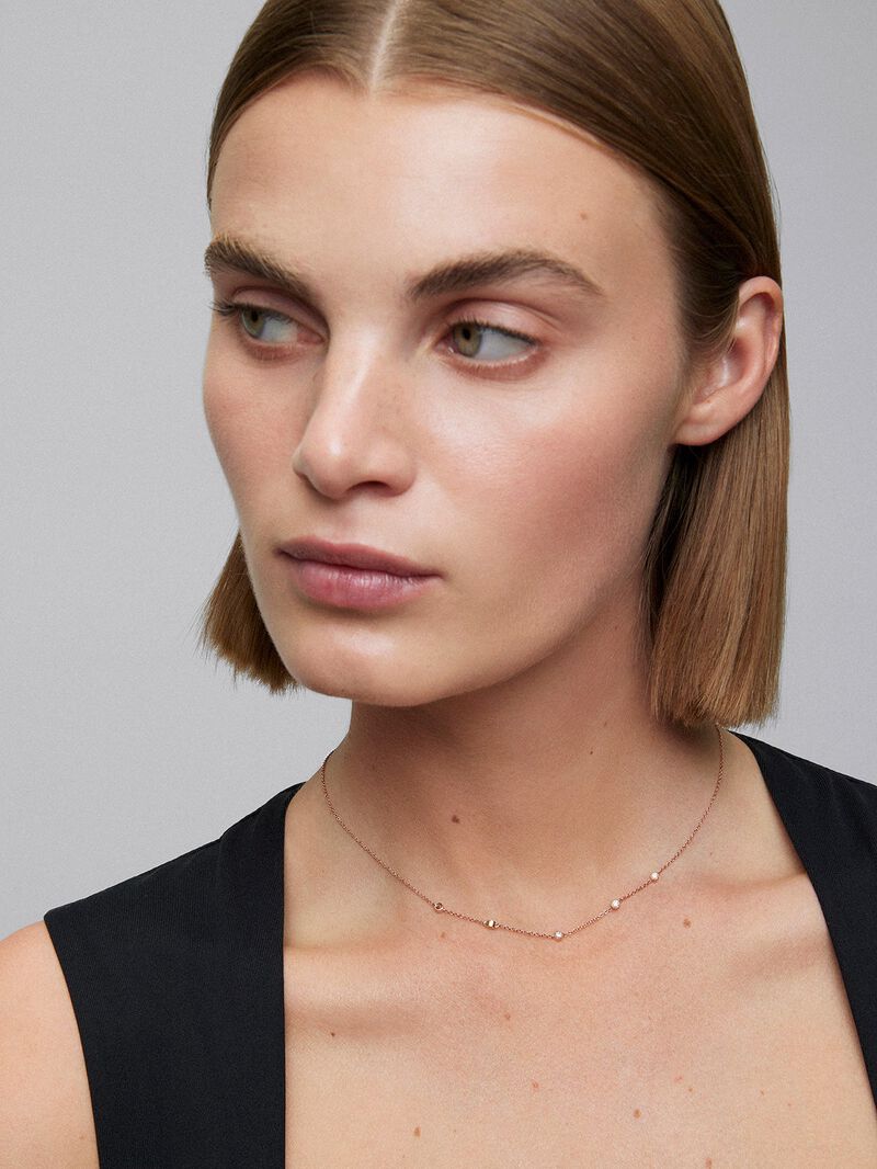 18K Rose Gold Choker Necklace with Diamonds image number 1