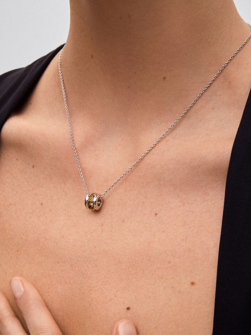 925 silver pendant with paved brilliant-cut citrine quartz image number 3