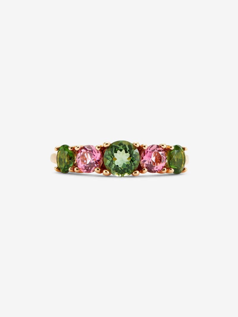 18K rose gold cinquillo ring with 5 brilliant-cut multicolor tourmalines image number 2