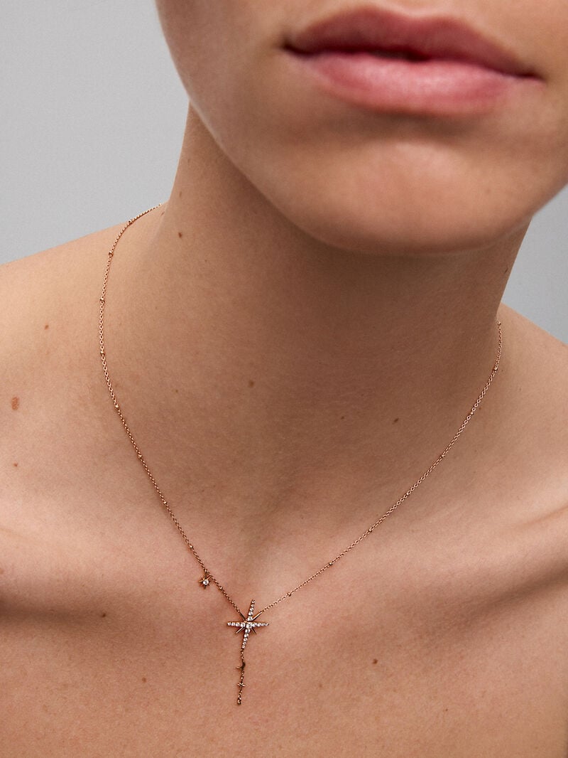 Long chain pendant with 18K rose gold star with diamonds image number 3