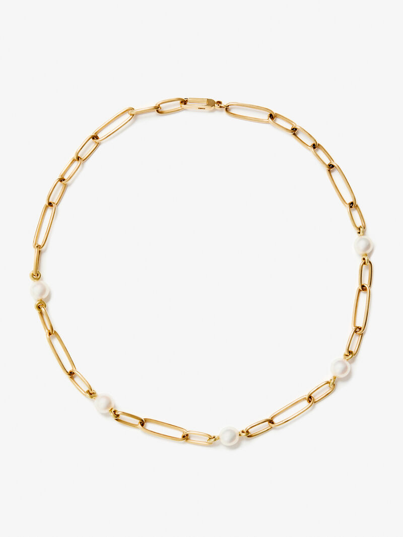 18K yellow gold link necklace with 5 8mm akoya pearls image number 0