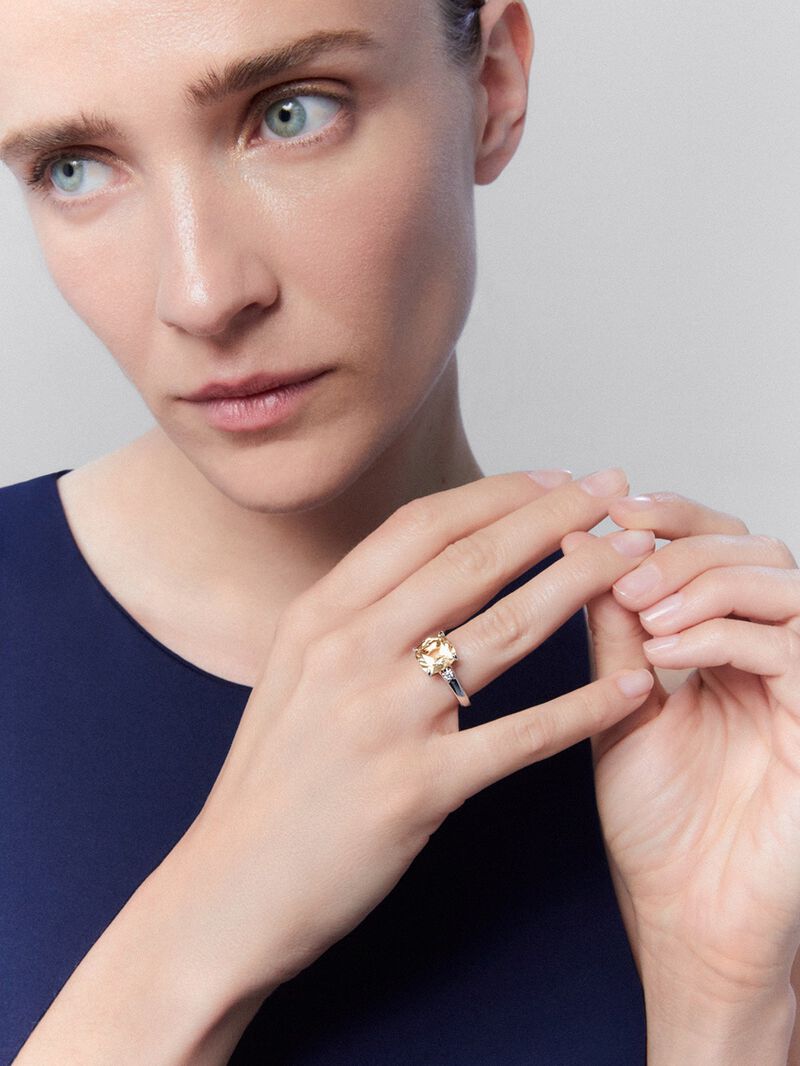 925 Silver Trilogy Ring with Citrine and Diamonds image number 3