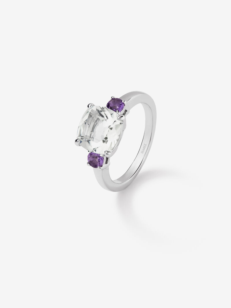 925 Silver Trio Ring with Green and Purple Amethyst image number 0