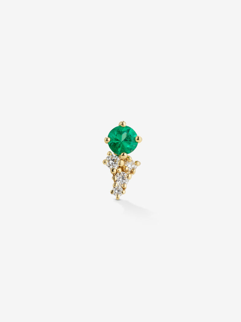 Right individual earring made of 18K yellow gold with emerald and diamonds. image number 0