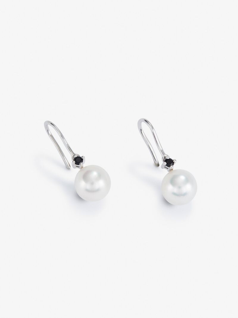 925 silver pendant earrings with 0.13cts black spinel and 8mm pearl Akoya image number 2