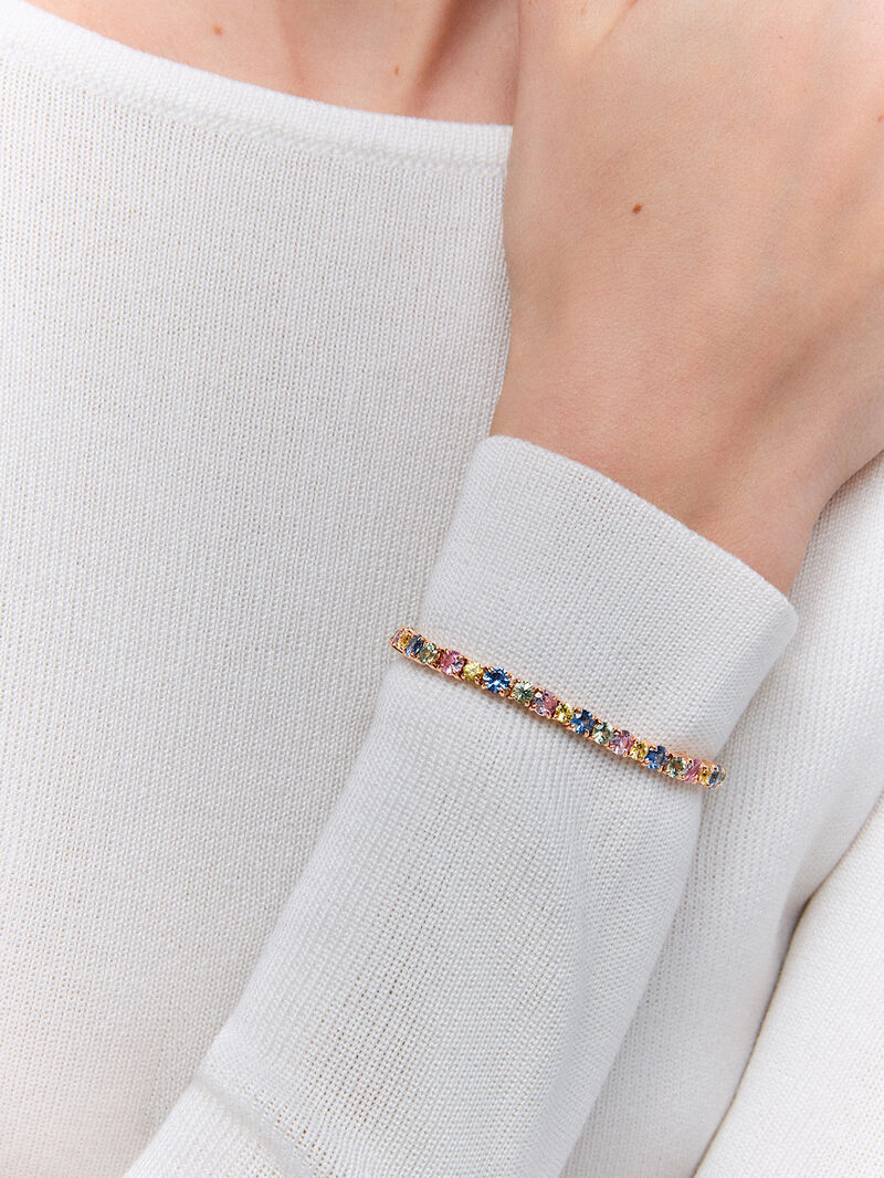 18K Rose Gold Riviere Bracelet with Multicolored Sapphire image number 1