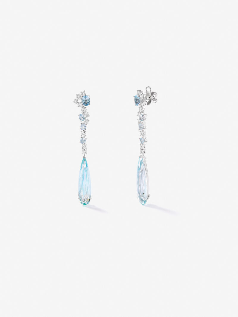 18K White Gold Earrings with Diamonds and Aguamarina image number 0