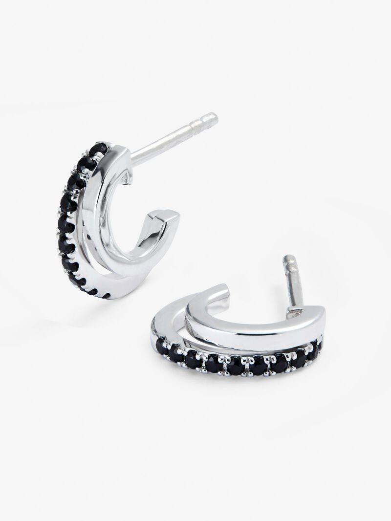 925 silver hoop earrings with black spinels image number 1